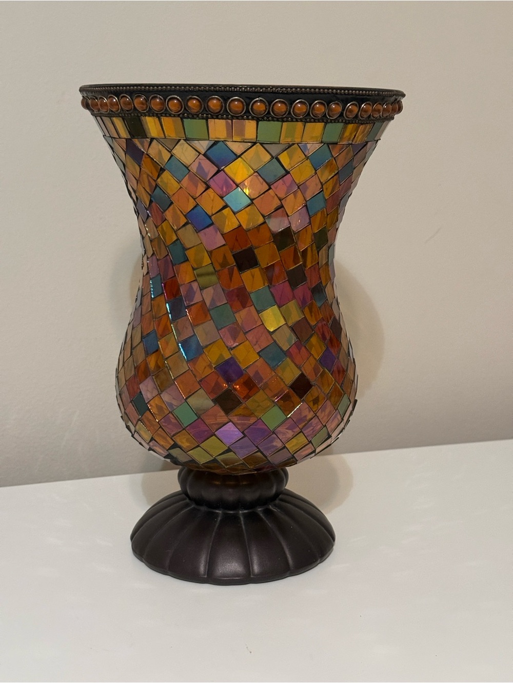 Multicolor Mosaic Glass Hurricane Vase - Decorative Home Accent
